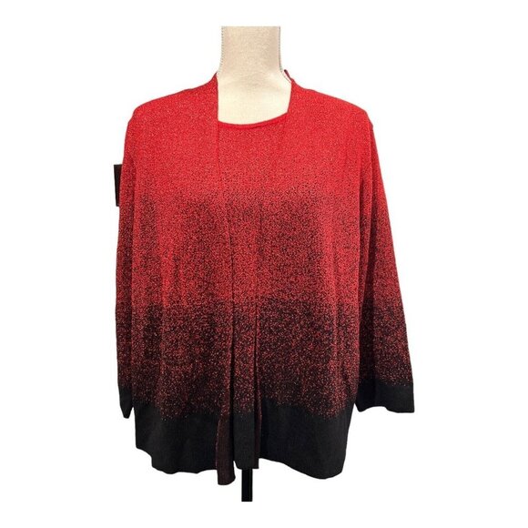 Alfred Dunner XL Layered Sweater‎ Cardigan Shimmer Glitter Red Black Holiday - Picture 1 of 10